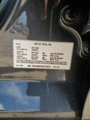 7SAYGDED7SF315919 - 2025 TESLA MODEL Y CHARCOAL photo 12