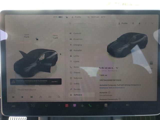 7SAYGDED7SF315919 - 2025 TESLA MODEL Y CHARCOAL photo 9