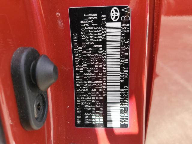 5YFBURHE6KP868532 - 2019 TOYOTA COROLLA L RED photo 12