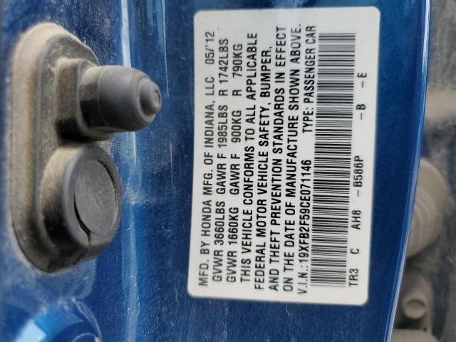 19XFB2F59CE071146 - 2012 HONDA CIVIC LX BLUE photo 12
