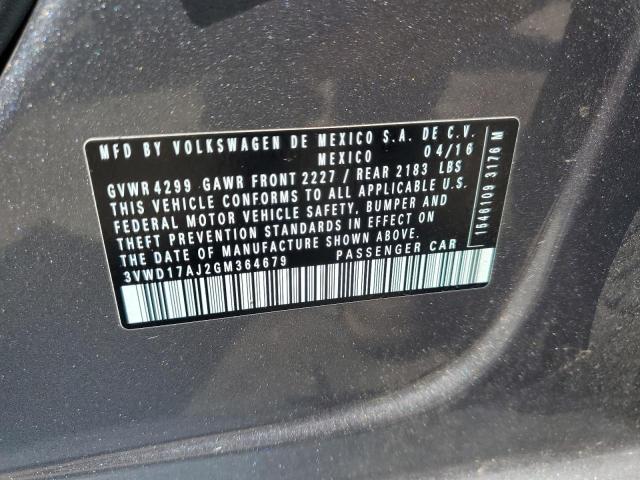 3VWD17AJ2GM364679 - 2016 VOLKSWAGEN JETTA SPORT GRAY photo 12