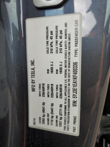 5YJ3E1EA1KF400336 - 2019 TESLA MODEL 3 石墨色 照片 12