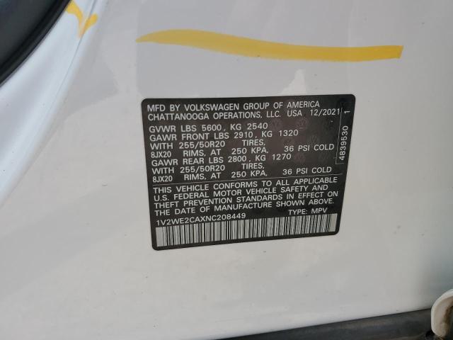 1V2WE2CAXNC208449 - 2022 VOLKSWAGEN ATLAS CROS SE Белый фото 13