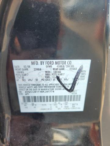 4M2CU81118KJ41774 - 2008 MERCURY MARINER BLACK photo 12
