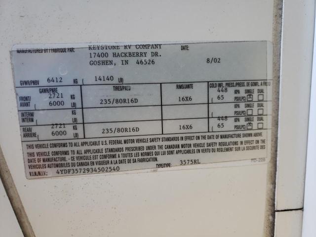 4YDF3572934502540 - 2003 KEYSTONE MONTANA WHITE photo 10