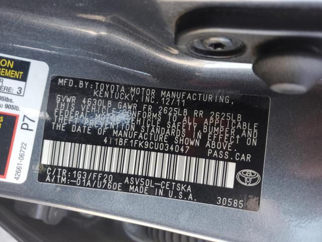 4T1BF1FK9CU034047 - 2012 TOYOTA CAMRY BASE Темно-сірий фото 13