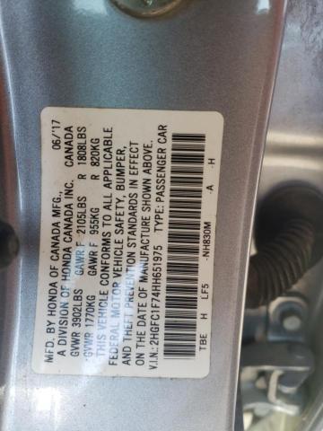 2HGFC1F74HH651975 - 2017 HONDA CIVIC EXL 银色 照片 12