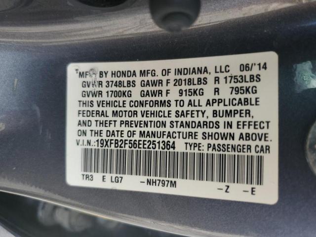 19XFB2F56EE251364 - 2014 HONDA CIVIC LX CHARCOAL photo 12