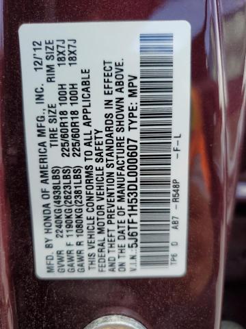 5J6TF1H53DL000607 - 2013 HONDA CROSSTOUR EXL ბურგუნდია ფოტო 12