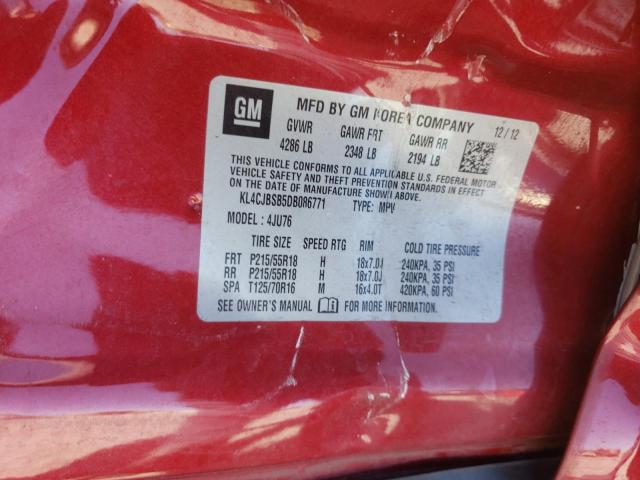 KL4CJBSB5DB086771 - 2013 BUICK ENCORE CONVENIENCE წითელი ფოტო 12