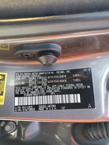 5TDKKRFH8GS171137 - 2016 TOYOTA HIGHLANDER XLE Մոխրագույն լուսանկար 13