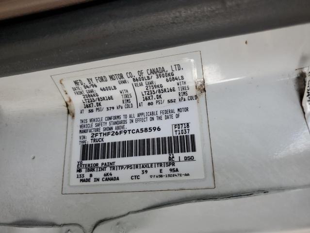 2FTHF26F9TCA58596 - 1996 FORD F250 WHITE photo 12