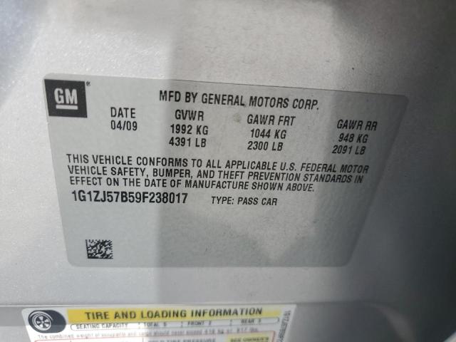 1G1ZJ57B59F238017 - 2009 CHEVROLET MALIBU 2LT 银色 照片 12