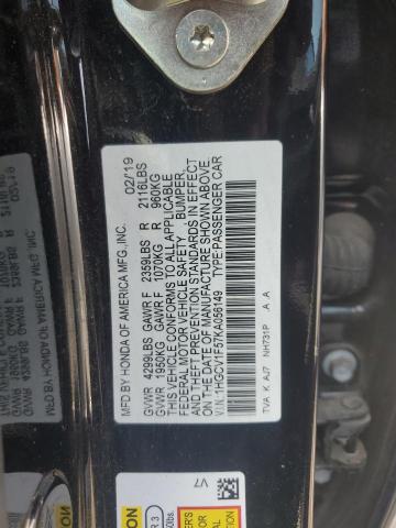 1HGCV1F57KA056149 - 2019 HONDA ACCORD EXL Қара фото 13