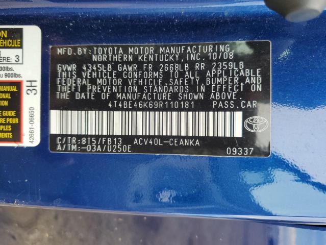 4T4BE46K69R110181 - 2009 TOYOTA CAMRY BASE BLUE photo 13