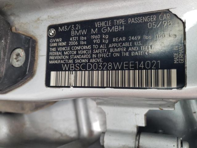 WBSCD0328WEE14021 - 1998 BMW M3 AUTOMATIC SILVER photo 12