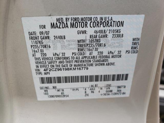 4F2CZ96198KM16779 - 2008 MAZDA TRIBUTE S CREAM photo 13