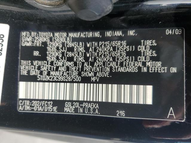 5TDZK23C99S287500 - 2009 TOYOTA SIENNA CE BLACK photo 13