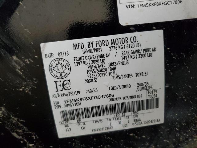 1FM5K8F8XFGC17806 - 2015 FORD EXPLORER LIMITED BLACK photo 13