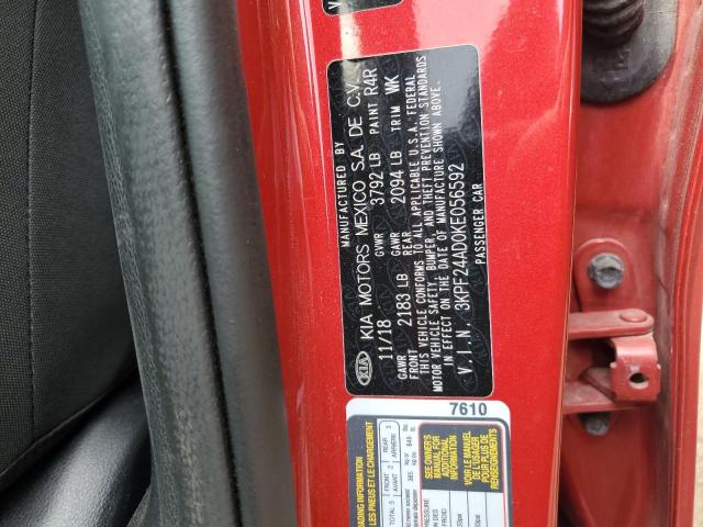 3KPF24AD0KE056592 - 2019 KIA FORTE FE أحمر صورة 13