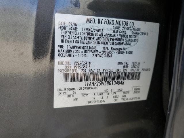 1FAHP25W58G134048 - 2008 FORD TAURUS LIMITED CHARCOAL photo 12