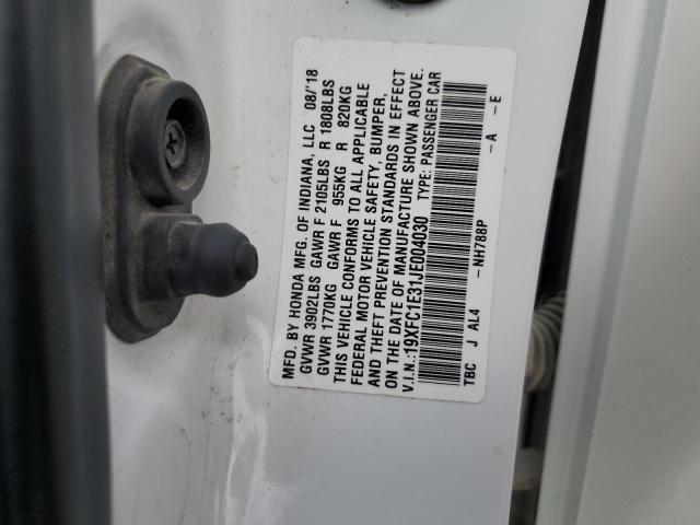 19XFC1E31JE004030 - 2018 HONDA CIVIC EX WHITE photo 12