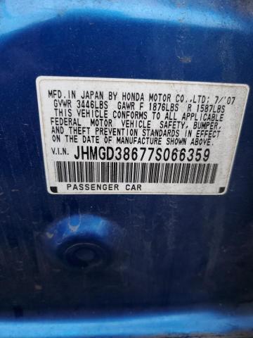 JHMGD38677S066359 - 2007 HONDA FIT S 蓝色 照片 12