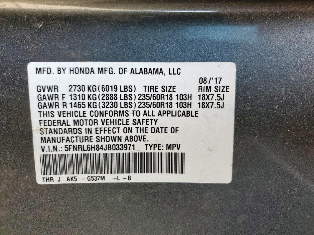 5FNRL6H84JB033971 - 2018 HONDA ODYSSEY TOURING Сұр фото 13