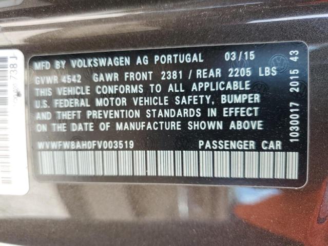 WVWFW8AH0FV003519 - 2015 VOLKSWAGEN EOS LUX BROWN photo 12