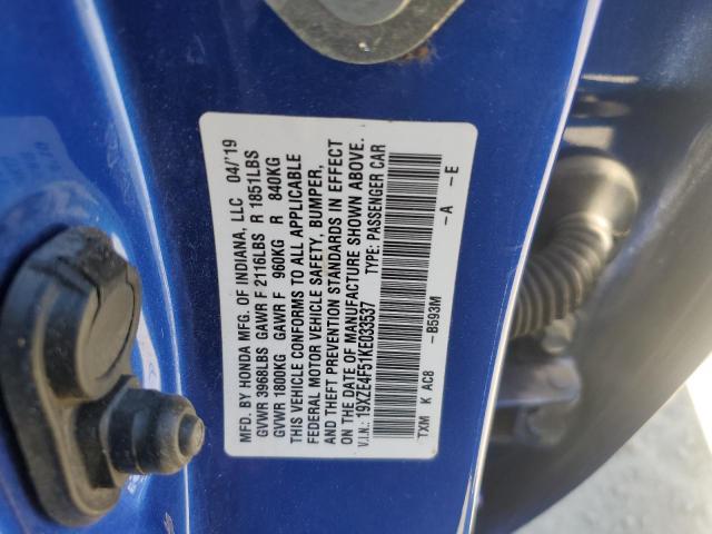 19XZE4F51KE033537 - 2019 HONDA INSIGHT EX Azul foto 12