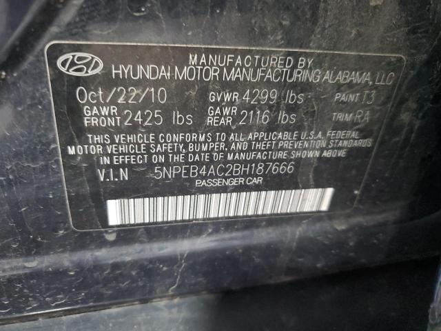 5NPEB4AC2BH187666 - 2011 HYUNDAI SONATA GLS BLUE photo 12