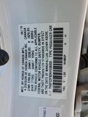 2HGFC2F82KH558300 - 2019 HONDA CIVIC SPORT თეთრი ფოტო 12