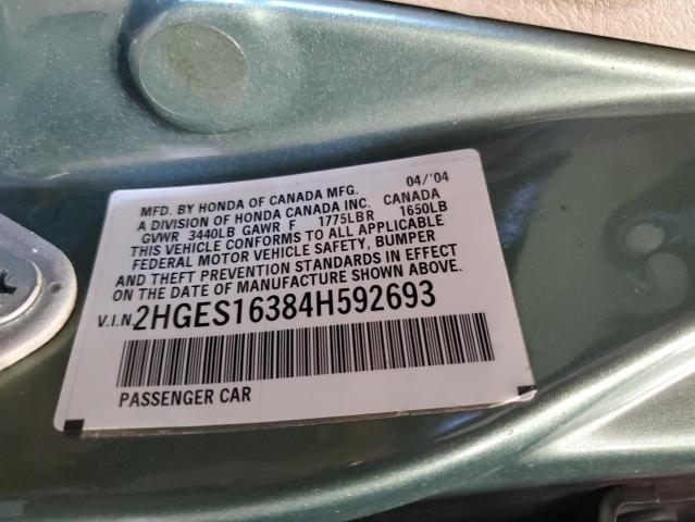2HGES16384H592693 - 2004 HONDA CIVIC DX VP Yaşıl foto 12