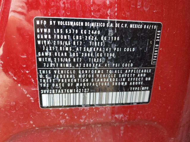 3VV2B7AX7KM142127 - 2019 VOLKSWAGEN TIGUAN SE RED photo 13