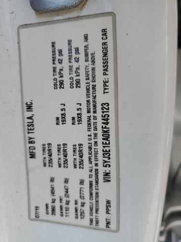 5YJ3E1EA0KF445123 - 2019 TESLA MODEL 3 Beyaz fotoğraf 12