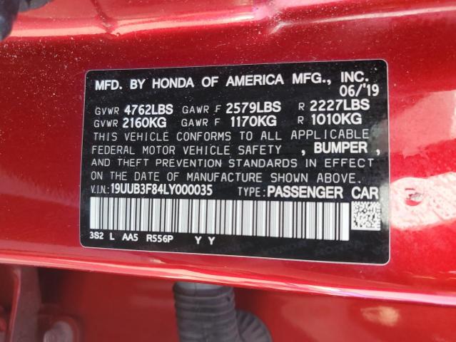 19UUB3F84LY000035 - 2020 ACURA TLX ADVANCE წითელი ფოტო 12