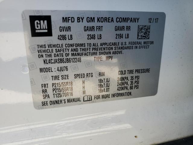 KL4CJASB6JB612248 - 2018 BUICK ENCORE PREFERRED WHITE photo 13