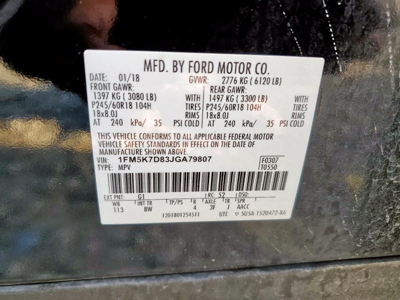 1FM5K7D83JGA79807 - 2018 FORD EXPLORER XLT Чорний фото 13