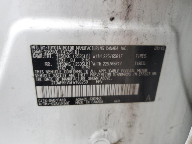 2T3WFREV5FW166259 - 2015 TOYOTA RAV4 XLE WHITE photo 14