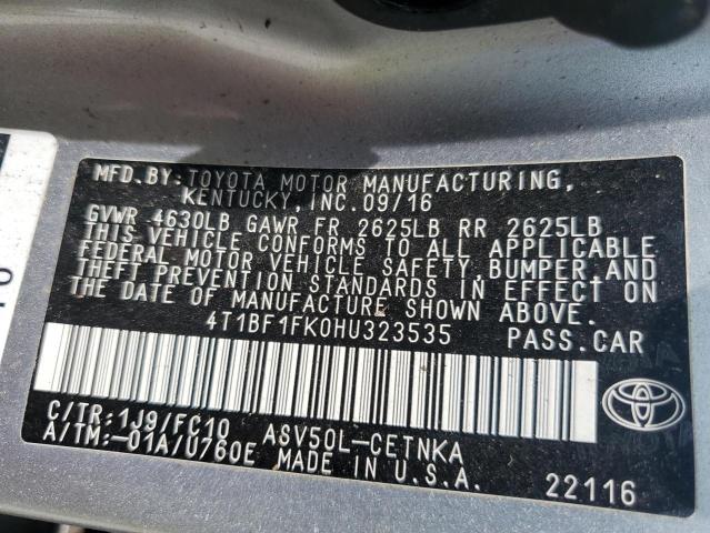 4T1BF1FK0HU323535 - 2017 TOYOTA CAMRY LE 银色 照片 12