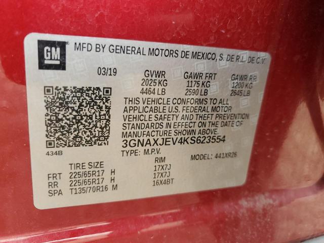3GNAXJEV4KS623554 - 2019 CHEVROLET EQUINOX LT წითელი ფოტო 12