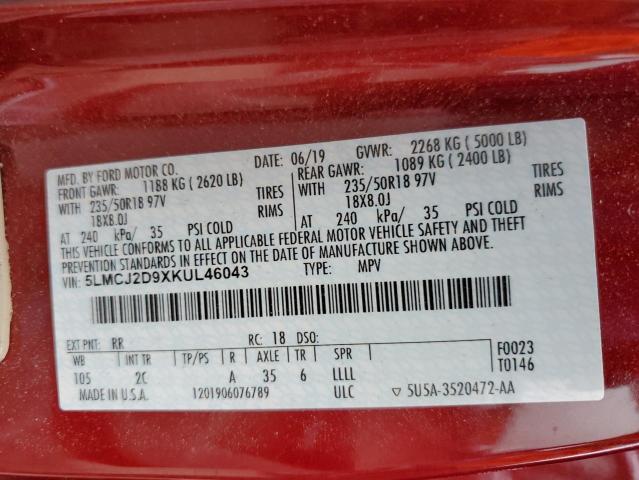 5LMCJ2D9XKUL46043 - 2019 LINCOLN MKC SELECT 红色 照片 13