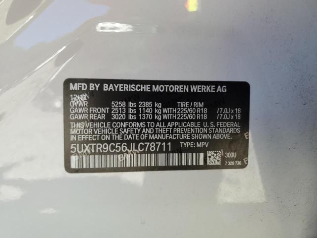 5UXTR9C56JLC78711 - 2018 BMW X3 XDRIVE30I WHITE photo 13