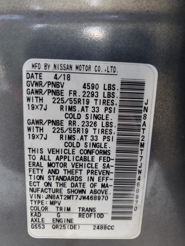 JN8AT2MT7JW468970 - 2018 NISSAN ROGUE S GRAY photo 13