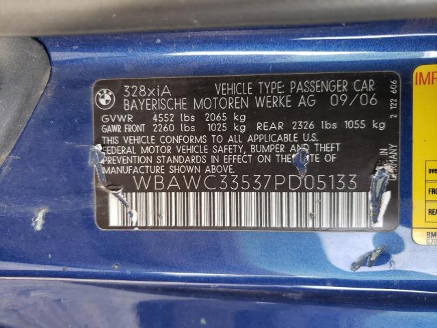 WBAWC33537PD05133 - 2007 BMW 328 XI BLUE photo 13