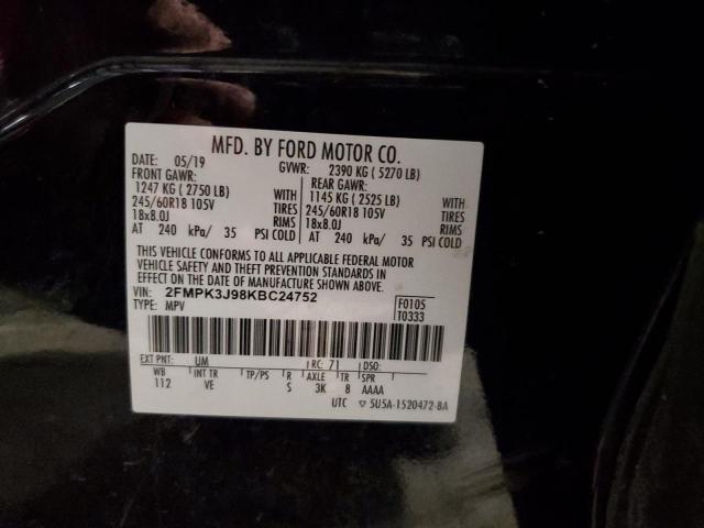 2FMPK3J98KBC24752 - 2019 FORD EDGE SEL Noir photo 13