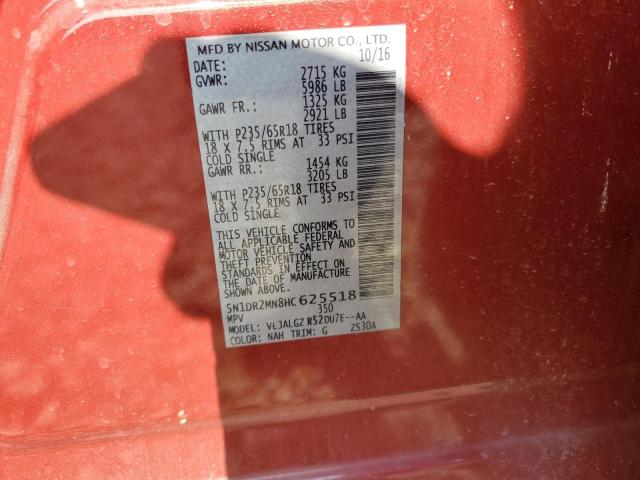 5N1DR2MN8HC625518 - 2017 NISSAN PATHFINDER S წითელი ფოტო 14