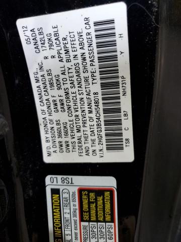 2HGFG3B54CH548018 - 2012 HONDA CIVIC LX BLACK photo 12