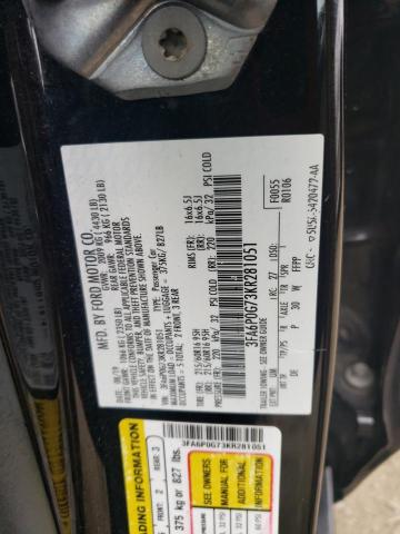 3FA6P0G73KR281051 - 2019 FORD FUSION S BLACK photo 12