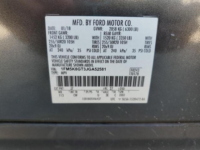 1FM5K8GT3JGA52581 - 2018 FORD EXPLORER SPORT Graphit Foto 13